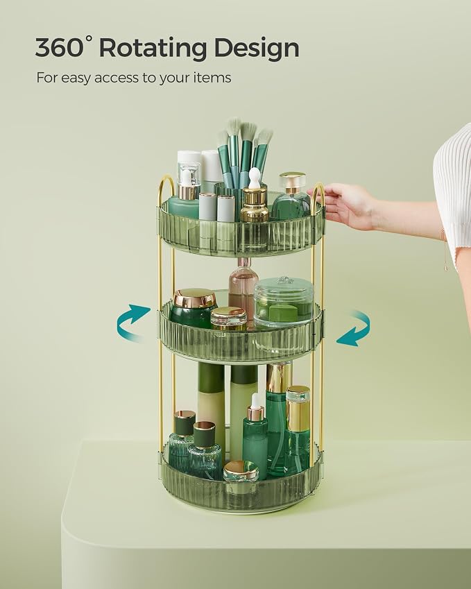 SONGMICS Makeup Organizer, 3-Tier Round Rotating Skincare Organizer Countertop - Image 3