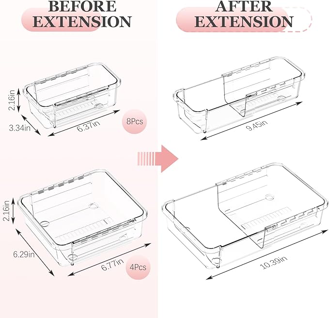 DILIBRA 12 Pcs Clear Extendable Drawer Organizer, Adjustable Drawer Storage - Image 2