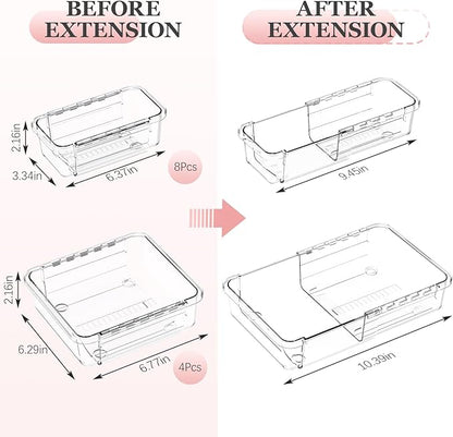 DILIBRA 12 Pcs Clear Extendable Drawer Organizer, Adjustable Drawer Storage - Image 2