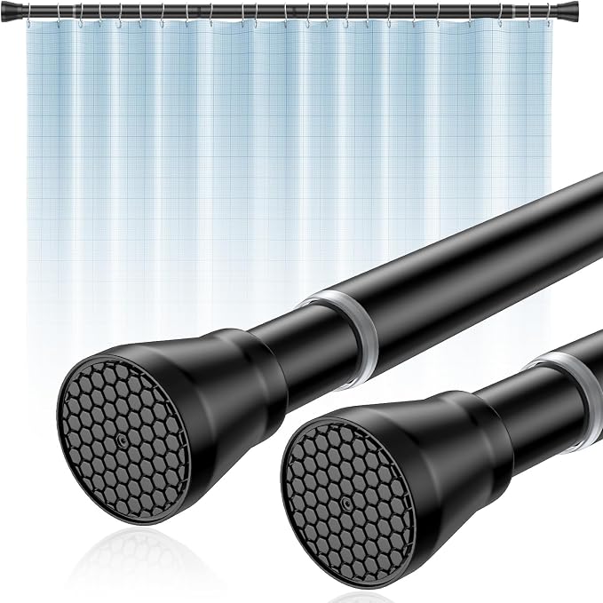 Tension Curtain Rod 45-77 Inch 2Pack Black Shower Tension Rod Adjustable by QINGYUN