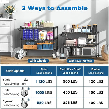 Leteuke 1120LBS Heavy Duty Rolling Utility Cart, 3 Tier Rolling Carts - Image 4