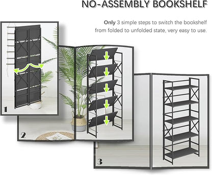 4NM 5 Tiers No Assembly Book Shelves, 51.2" H Folding Bookshelf Bookcase Open - Image 6