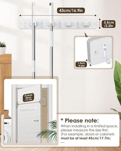 AceMining Broom Holder Wall Mounted, Wooden Mop and Broom Holder - Image 4