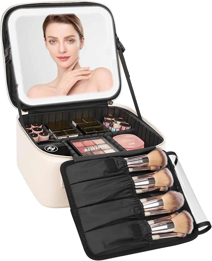 Relavel Makeup Bag with Led Mirror Travel Makeup Train Case Cosmetic Organizer by Relavel