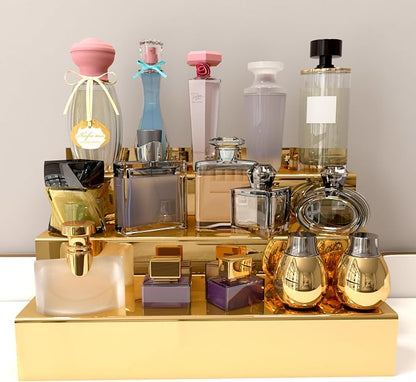 YMVV 12 IN Mirror Gold Acrylic 3 Tier Display Riser Perfume Organizer, Perfume - Image 2