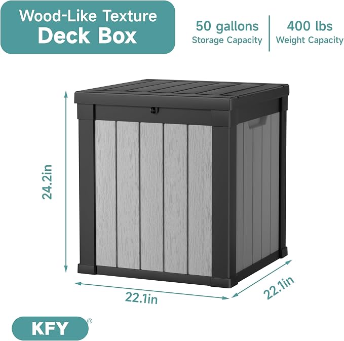 50 Gallon Waterproof Resin Deck Box, UV Resistant Outdoor Storage - Image 2