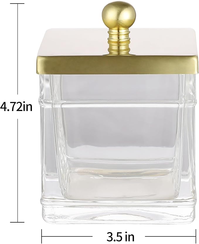 Glass Cotton Jar Holder 2 Pack– Brushed Gold Lid, Elegant Bathroom Storage - Image 2