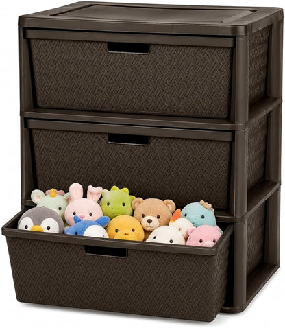 Wide 3-Drawer Plastic Storage Tower, Cross-Weave Floor Cabinet, tool-free by Unknown