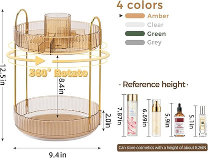 360° Rotating Makeup Organizer, Upgraded 2 Tier Skincare Perfume Organizers - Image 2