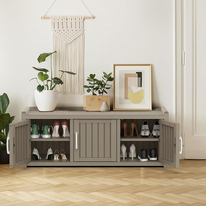 ROJIK Shoe Cabinet Waterproof UV-Resistant, Storage Bench Indoor Outdoor - Image 2