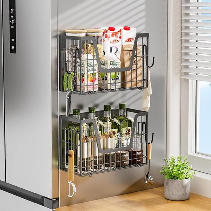 Grey Magnetic Shelf for Fridge, 2 Set Potato and Onion Storage Bins, Magnetic - Image 6