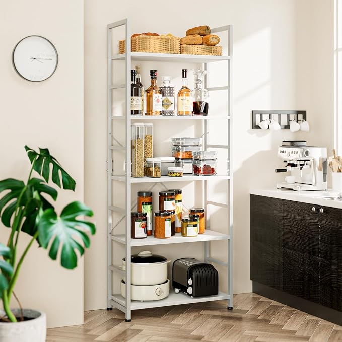 NUMENN 5 Tier Bookshelf, Tall Freestanding Open Storage Bookcase, Support Bars - Image 2