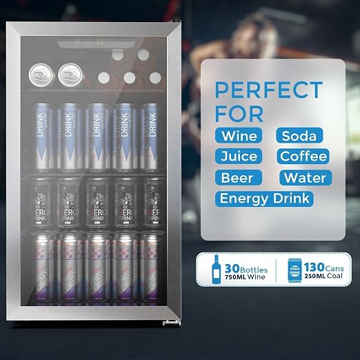 COWSAR Wine Cooler, 26 Bottle 130 Can Beverage Refrigerator, ETL Approved Mini - Image 3
