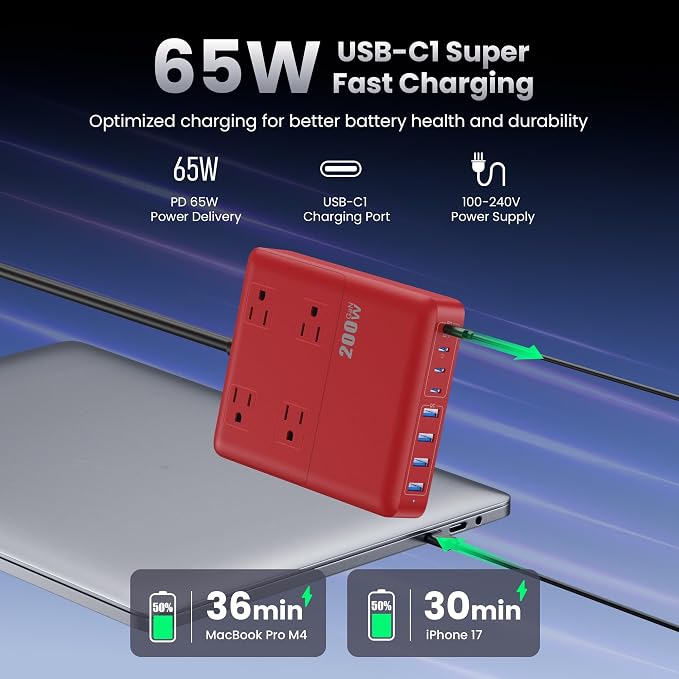 200W Charging Station, 12-in-1 USB C Power Strip - Image 3