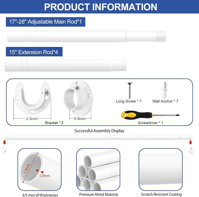 17 to 84 Inch Closet Rods for Hanging Clothes - Image 5