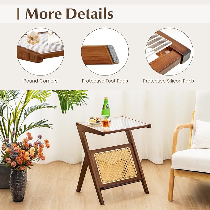 Giantex Rattan Side Table, Boho Nightstand - Image 7