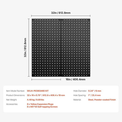 VEVOR Metal Pegboard Panels, 2 Panels, Heavy Duty Steel Peg Board Wall Organizer - Image 7