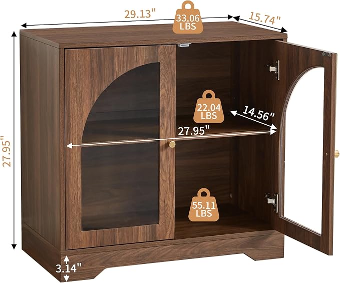 27" Floor Storage Cabinet, Mid-Century Wood Sideboard Buffet Cabinet - Image 2
