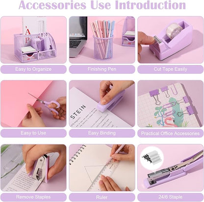 Purple Mesh Desk Organizer and Accessories, Tape Dispenser, 1000 Staples - Image 4