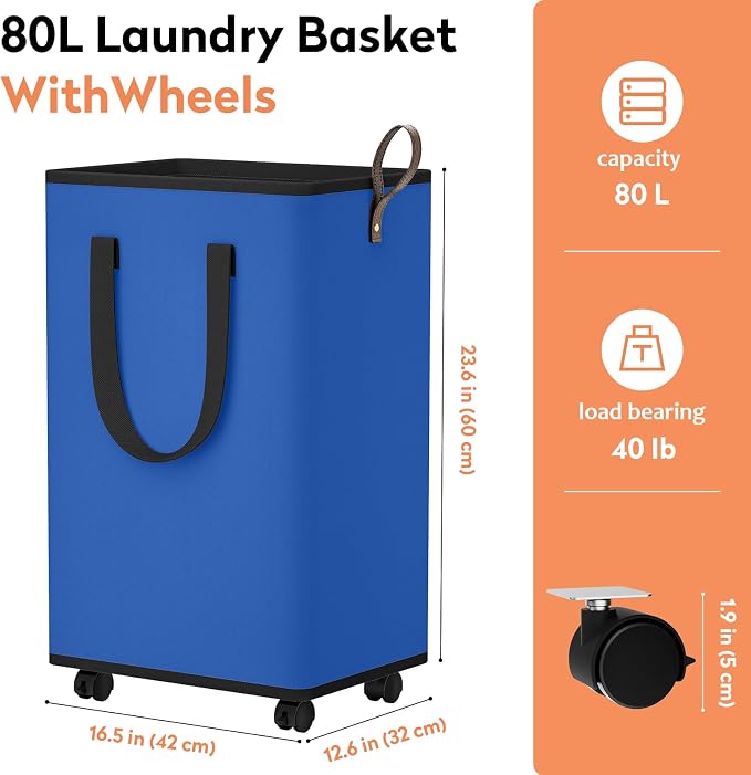 SpaceTrove Laundry Basket with Wheels, Collapsible Laundry Baskets, Laundry - Image 2