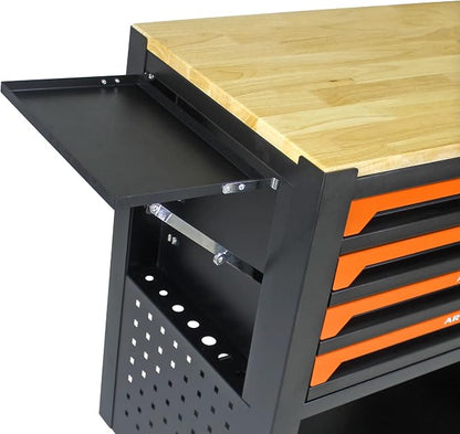 36" Tool Box with Wheels 4 Drawers Rolling Tool Cart, Wooden Top Workbench - Image 7