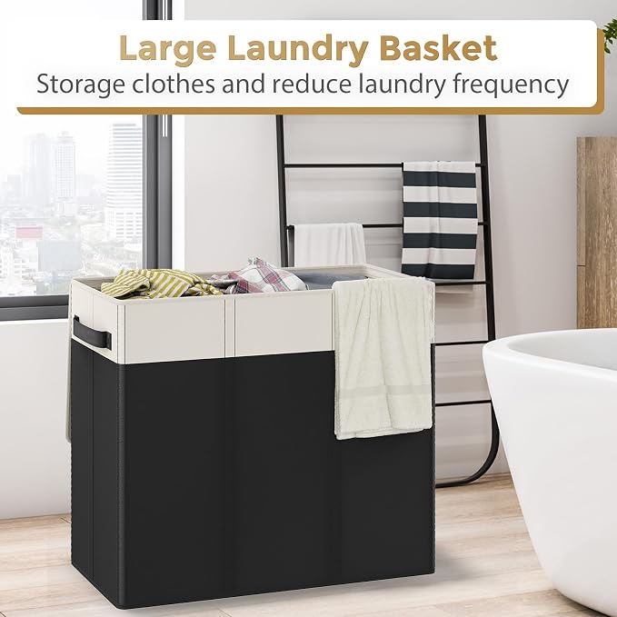 180L Laundry Hamper 3 Section, Large Laundry Basket - Image 4