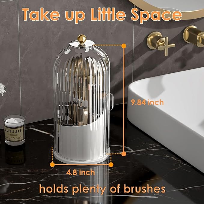 Makeup Brush Holder with Lid 360 Rotating Clear Dustproof Make Up Organizers - Image 6