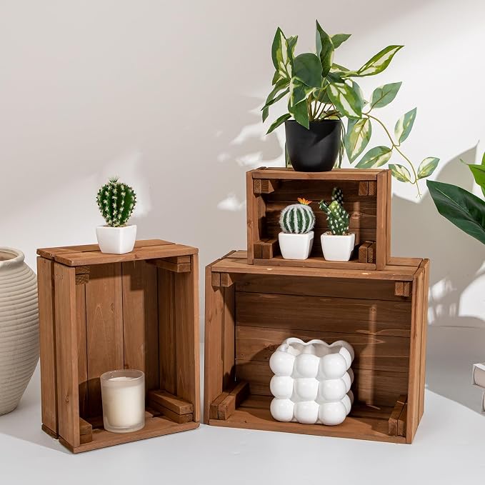 Set of 3 Rustic Wooden Storage Crates - Image 2