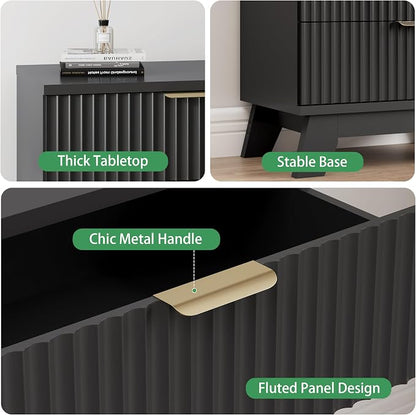 Fluted Nightstand, Mid Century Modern Wood Night Stand - Image 4