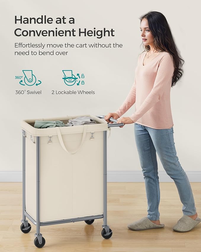 SONGMICS Laundry Basket with Wheels, 2-Section Rolling Laundry Hamper, 37 - Image 7