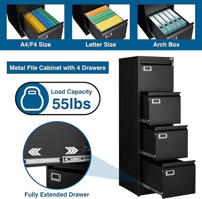 4 Drawer File Cabinet, Vertical Filing Cabinets - Image 4