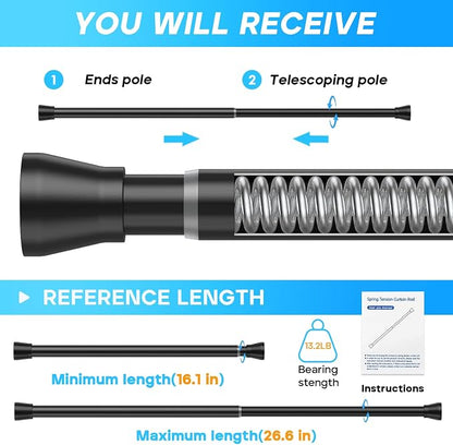 Small Tension Rod Black Spring Curtain Rod No Drilling Spring Tension Rods - Image 3
