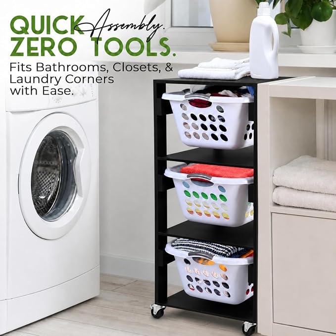 Laundry Basket Holder Shelf, Stackable Laundry Sorter, 3 Tier | Engineered Wood - Image 6