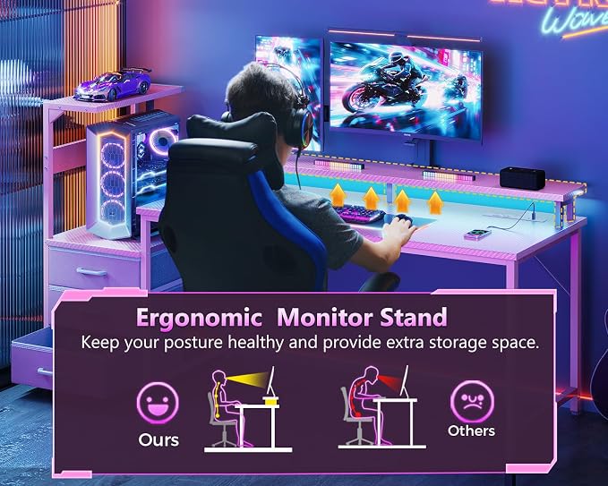 AODK 59 Inch Gaming Desk with USB Charging Ports & LED Light- Reversible - Image 7