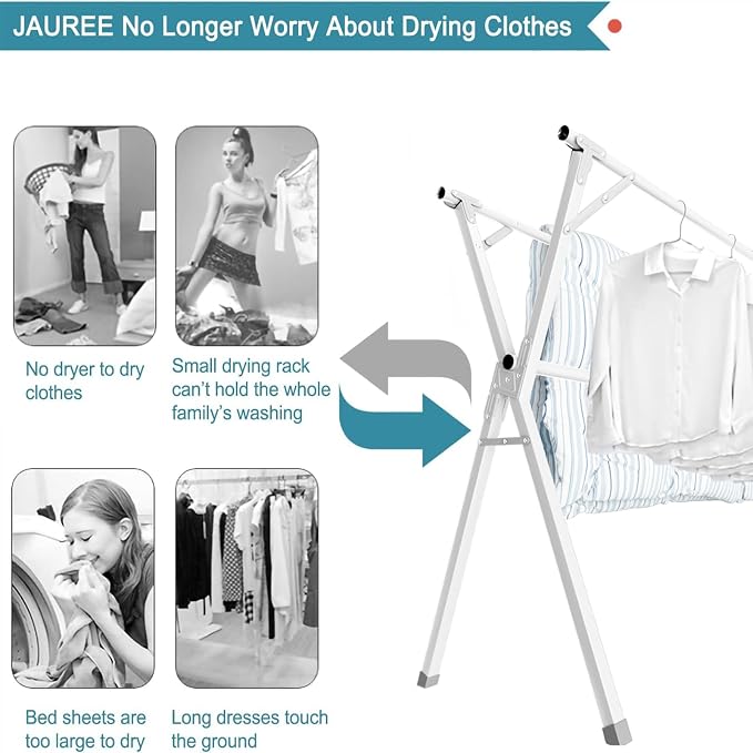 JAUREE 95 Inches Clothes Drying Rack, Drying Rack Clothing Folding Indoor - Image 6