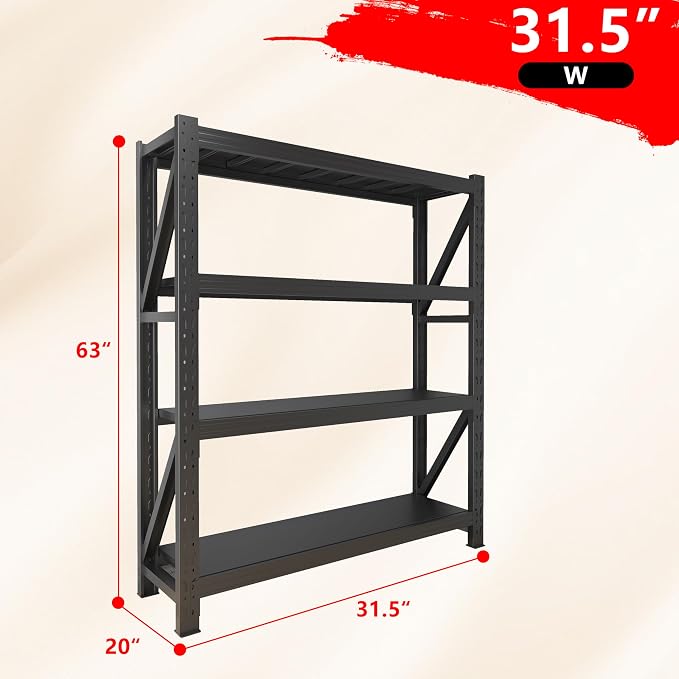3000LBS Garage Shelving Heavy Duty, 32” W Storage Shelves, 4-Tier Adjustable - Image 2