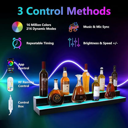 Led Lighted Liquor Bottle Display Shelf, 40 Inch 2 Tier Whiskey Rack, Support - Image 2