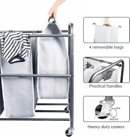 ROMOON Laundry Hamper Sorter Cart: 4-Section Organizer - Image 3