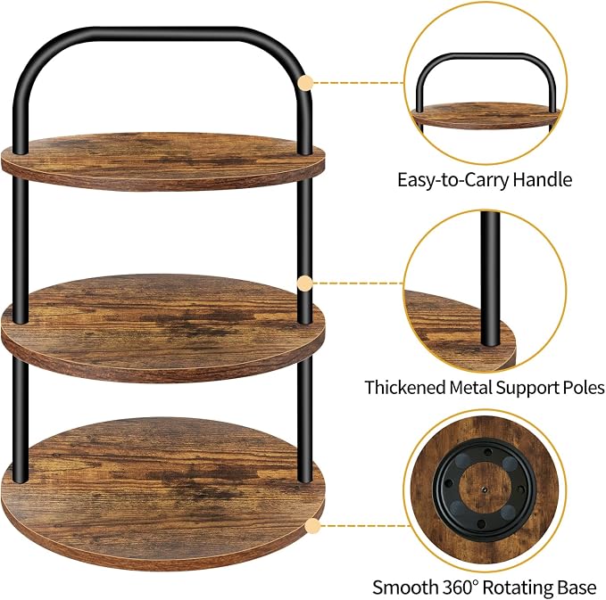 Cupcake Stand, 360° Rotating Wooden Cupcake Stand 3 Tier Large Dessert Table - Image 5