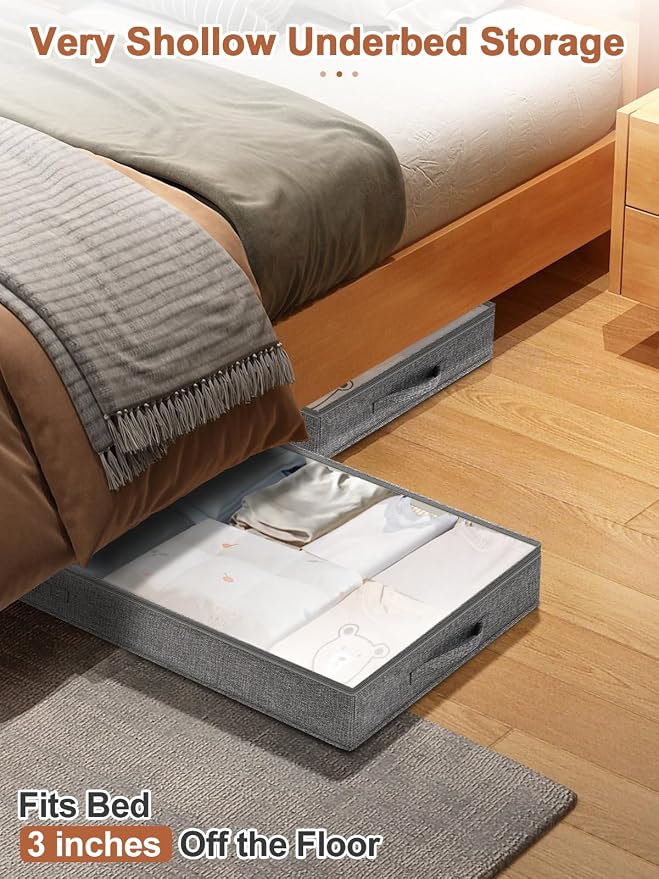 punemi 3 Inches Low Profile Under Bed Storage Bins - Image 3