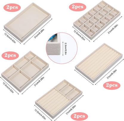 10 Pack Velvet Jewelry Trays – Stackable Drawer Organizer Inserts, Earrings & - Image 2