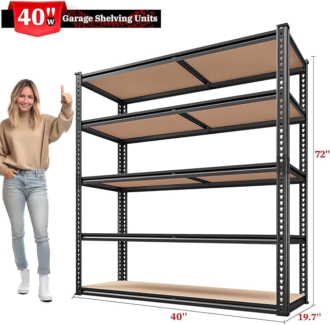 REIBII 40" W Garage Shelving 2500LBS Storage Shelves 72" H Metal Shelving 5 - Image 2