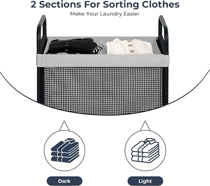 STO STO Laundry Hamper 2 Section, 100L Rolling Laundry Sorter Cart - Image 5