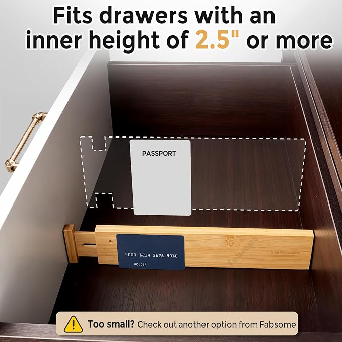 Fabsome Drawer Divider 6 Pack, Bamboo Dresser Organizers - Image 4