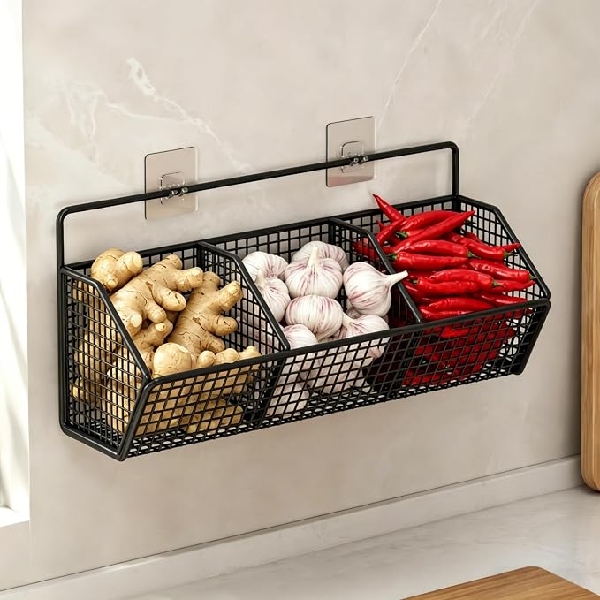 Hanging Wire Fruit Basket with Adhesive Hooks, Hanging Fruit Baskets by Unknown
