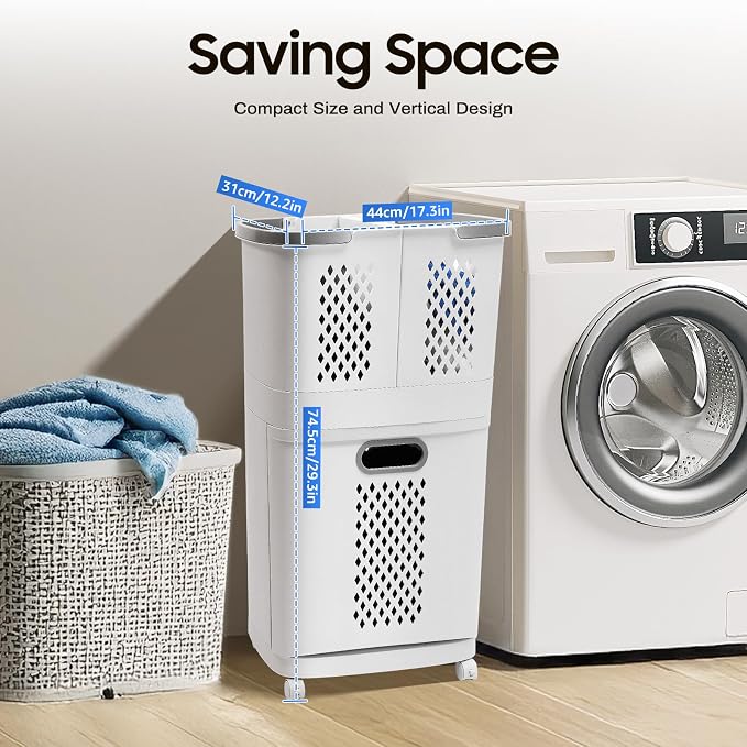 2-Tier Laundry Basket Sorter & Movable Laundry Hamper, Storage Organizer - Image 3