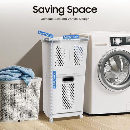 2 Tier Laundry Basket with Wheels & Handle - Image 7