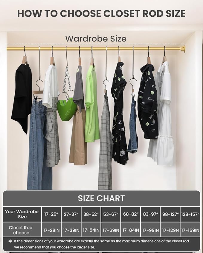 Supforce Closet Rods for Hanging Clothes, 17 to 84 Inches Stepless Adjustable - Image 5