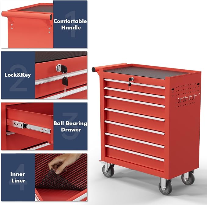 7-Drawer Tool Chest, Rolling Tool Cart - Image 4