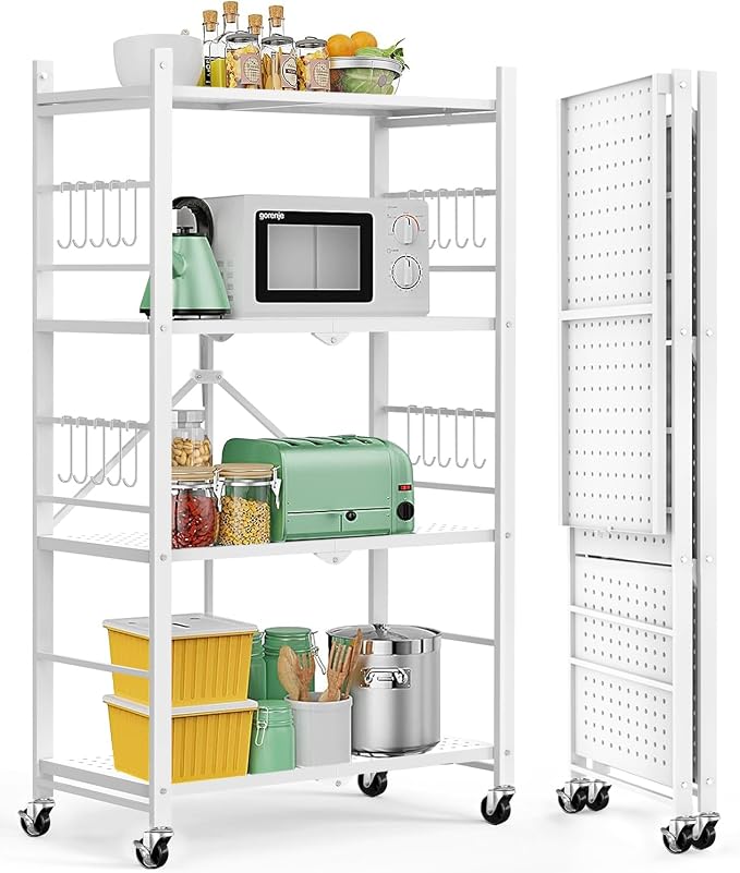 Himix Storage Shelves with 20 Hooks, 4-Tier Foldable Shelves by Himix
